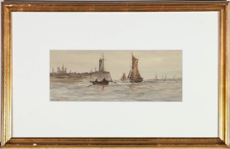 Walter Cannon (fl.1887-1913) - Framed Watercolour, Boats Beyond the Jetty