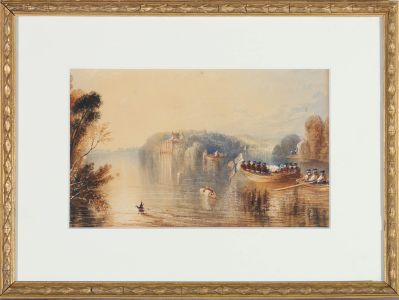 Framed Mid 19th Century Watercolour - Barge Procession on the Thames