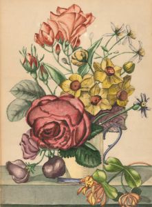 C.W. Roberts - Mid 20th Century Watercolour, Flowers in a Teacup