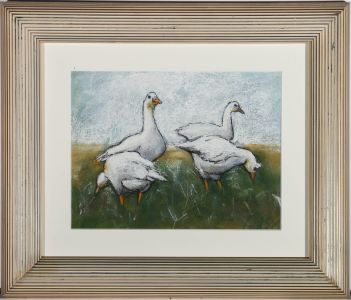 Framed 20th Century Pastel - Geese in Graves Park