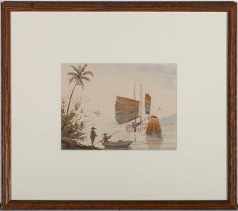 Framed Late 19th Century Watercolour - Junk on the Water