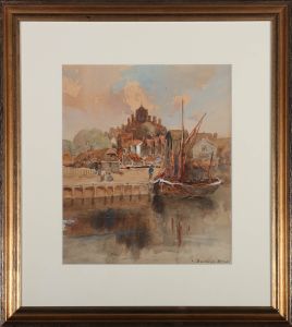 Louis Burleigh Bruhl (1861-1942) - Framed Watercolour, On the Quayside