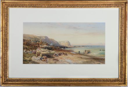 N Richardson - Framed 1884 Watercolour, Bringing in the Catch