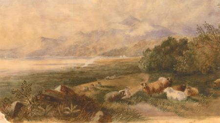 19th Century Watercolour - Sheep on a Knoll