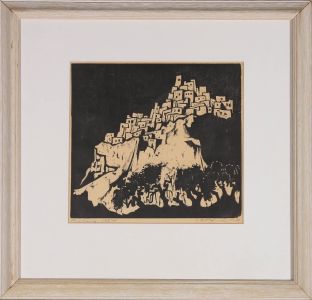 Jacob Pins (1917-2005)  - 1954 Woodcut, The Hillside Village