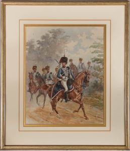 Framed Late 19th Century Watercolour - Prussian Cavalry