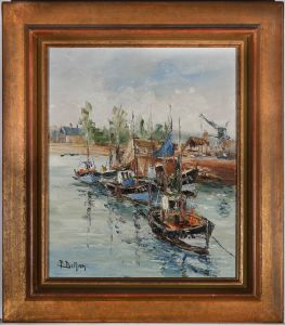 Etienne Bellan (1922-2000) - Framed French School Oil, Fishing Boats At Honfleur