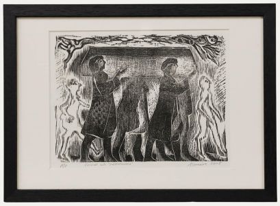 Angela Lemaire (1944-2025) - 2005 Woodcut, Funeral with Subterraneans