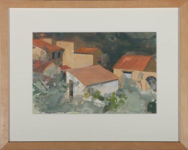 Evangeline Long - Framed 1994 Gouache, Tuscan Rooftops