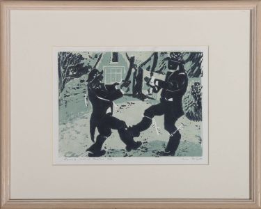 Sheila Pittuck - 1994 Linoprint, Morris Men at Thaxted