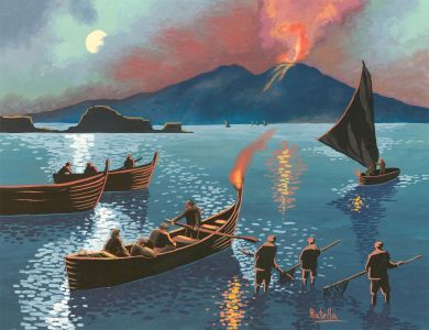 After Attilio Pratella (1856-1949) - Contemporary Gouache, Night Fishing, Naples