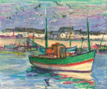 Eugene Chapleau (1882-1969) - Mid 20th Century Pastel, Fishing Harbour