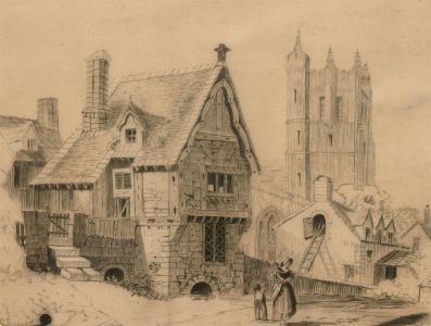 A. Mann - 1879 Graphite Drawing, Lane to the Church