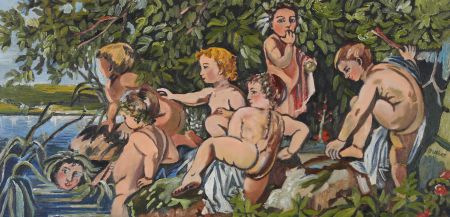 Otto Webber (1895-1967) - Mid 20th Century Oil, Cherubs Bathing