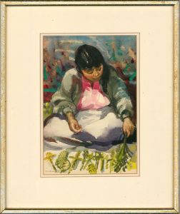 Michael Little - Framed 20th Century Watercolour, Women Selling Palm Crosses
