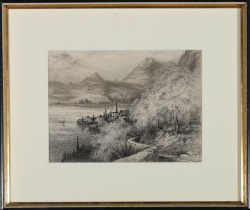 T. H. Morgan - Late 19th Century Pen and Ink Drawing, Town By The Lake