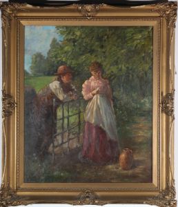 Early 20th Century Oil - Lovers at the Gate