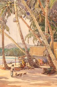 C.P.G - Early 20th Century Watercolour, Indonesian Village Scene