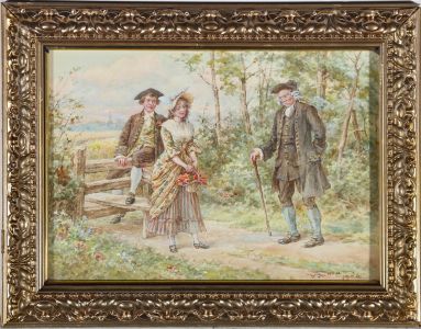 Walter Duncan (1848-1932) - 1904 Watercolour, Meeting at the Stile