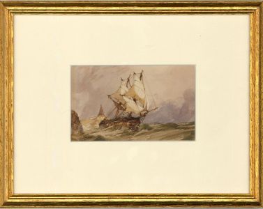 Attrib. John Callow O.W.S (1822-1878) - Framed Watercolour, Twin-Masted Ship