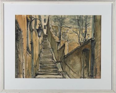1987 Watercolour - Staircase in Lorraine