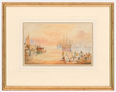 Framed 19th Century Watercolour - Sorting the Goods