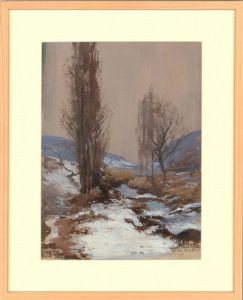 After Louis Cabié (1853-1939) - French School 1914 Gouache, A Winter Ravine