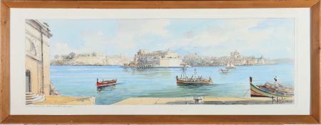 Joseph Galea - 2005 Watercolour, Grand Harbour from Customs House, Malta