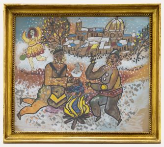 After Theo Tobiasse - Gouache, The Snow is Falling and the Flames are Dancing