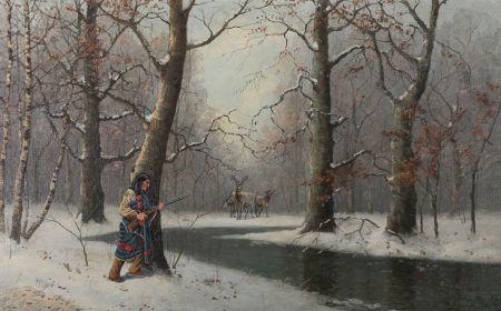 Manner of Louis Benton Akin - Native American Mid 20th Century Oil, On the Hunt