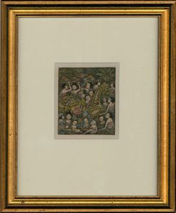 Framed Balinese School Mid 20th Century Watercolour - Feasting At The Festival