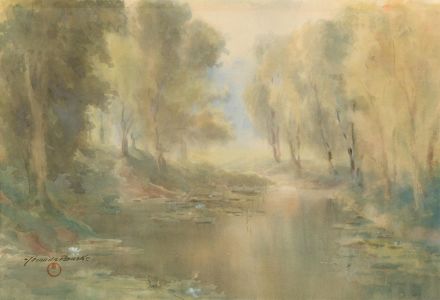 Yamada Baske (1871-1934) - Early 20th Century Watercolour, River at Dawn