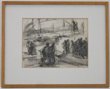 Antonio Mari Ribas (1906-1974) - Framed India Ink Study, Figures in A Hurry