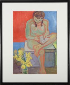Austin Taylor (1908-1992) - Framed Gouache, Painting Daffs in the Nude