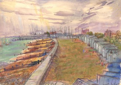 Austin Taylor (1908-1992) - 1978 Gouache, Beach Huts At Felpham