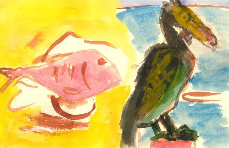 Michael Davies (b.1947) - Contemporary Watercolour, Fish & Pelican
