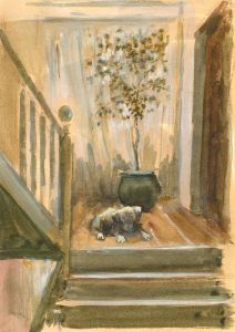 Audrey Lanceman (b.1931) - 20th Century Watercolour, Dog on the Stairs