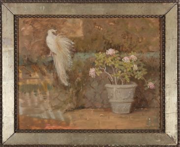 Robert Bower - c.1930 Oil, Hydrangeas and White Peacock