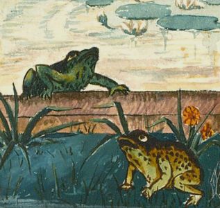 M. Beare - Miniature 1879 Watercolour, The Frog & The Toad
