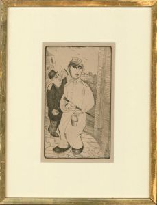 Framed Mid 20th Century Etching - Buskers in Uniform