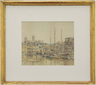 20th Century Watercolour - Lincoln Cathedral on the Bradford