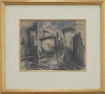 Framed 1939 Charcoal Drawing - Parisian Street