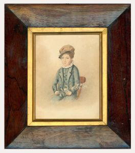 c.1834 Watercolour - Little Boy Holding a Flower