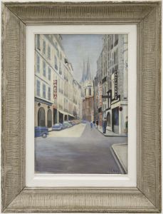 Framed 20th Century Oil - Parisian Street Corner