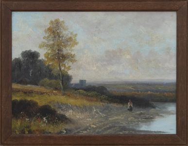 Framed Early 20th Century Oil - Walking by the River