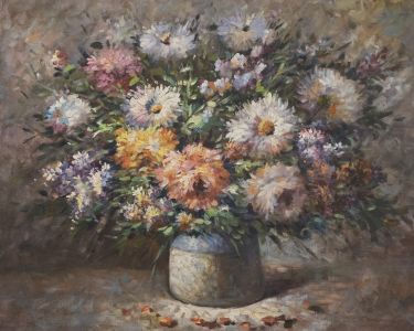 20th Century Oil - Still Life of Chrysanthemums