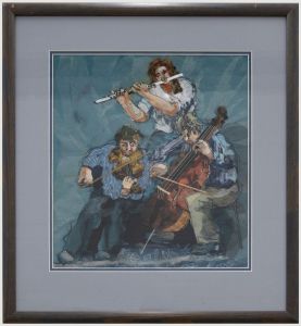 Framed 20th Century Mixed Media - Three Musicians