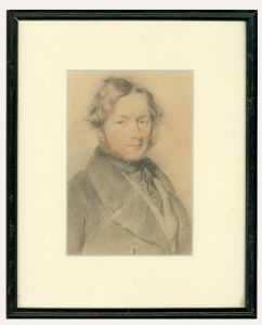 Framed 19th Century Coloured Pencil Portrait - Soft Stare