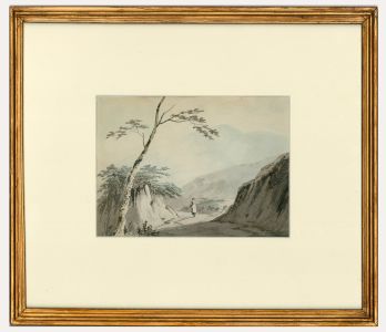 Framed Early 19th Century Watercolour - Mountain Pass with Figure