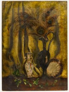 Early 20th Century Oil - Peacock Feathers and Seashell